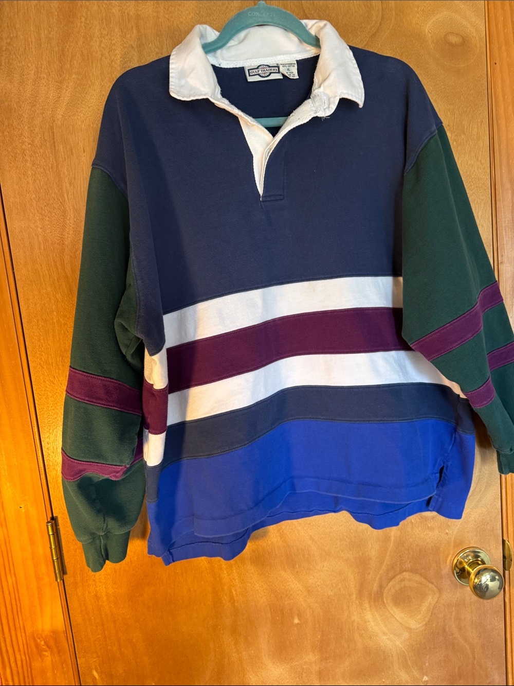 Vintage-Inspired Navy & Green Rugby Polo Shirt with White Stripes
